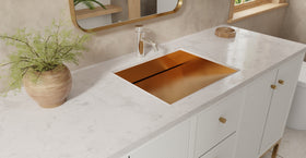Badeloft ES-UB-04-M brushed rose gold stainless steel sink, lifestyle view 1