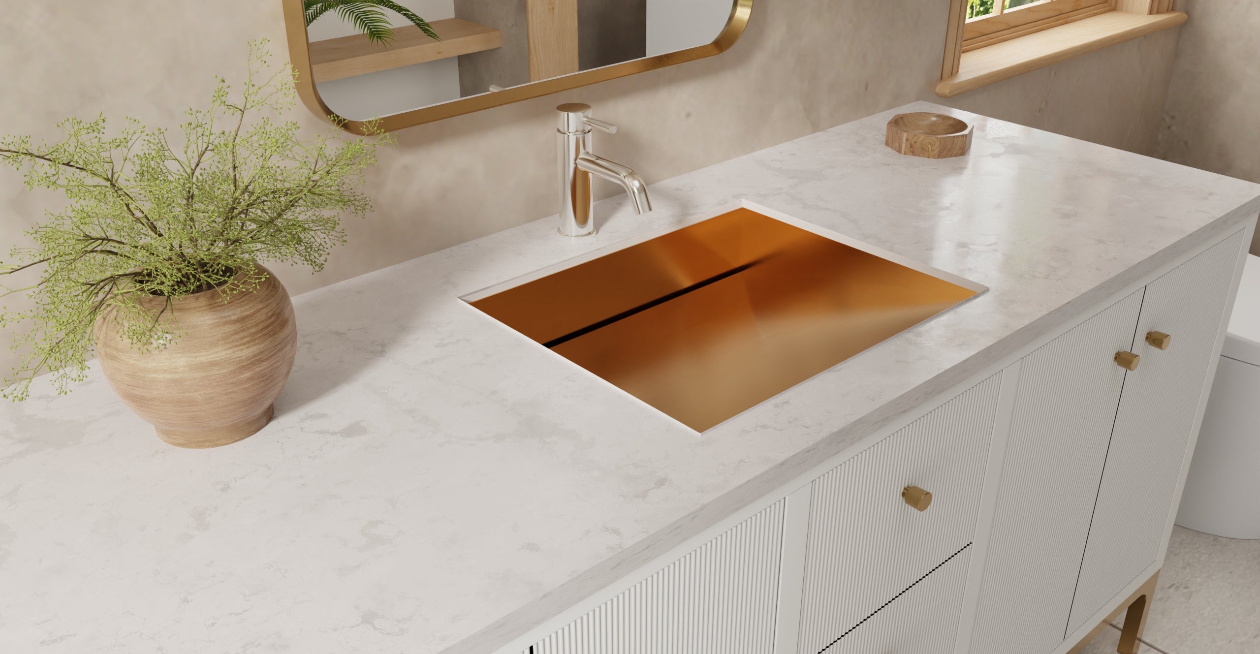 Badeloft ES-UB-04-M brushed rose gold stainless steel sink, lifestyle view 1