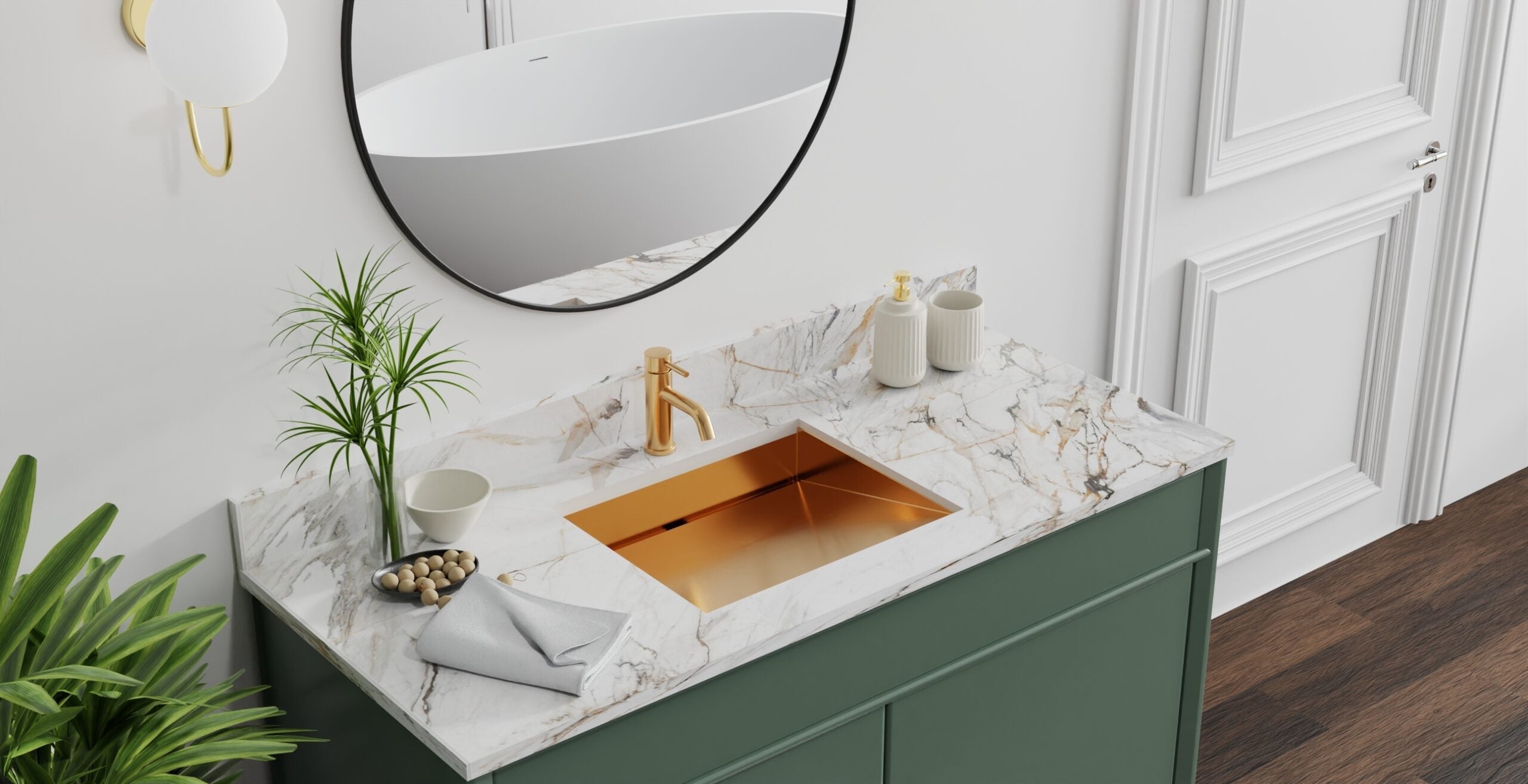 Badeloft ES-UB-04-M brushed rose gold stainless steel sink, lifestyle view 4