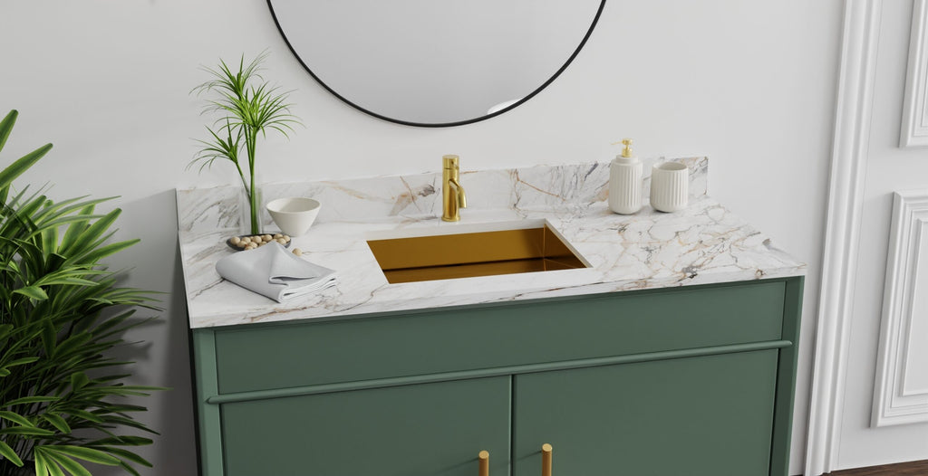 Badeloft ES-UB-04-M brushed gold stainless steel sink, lifestyle view 8