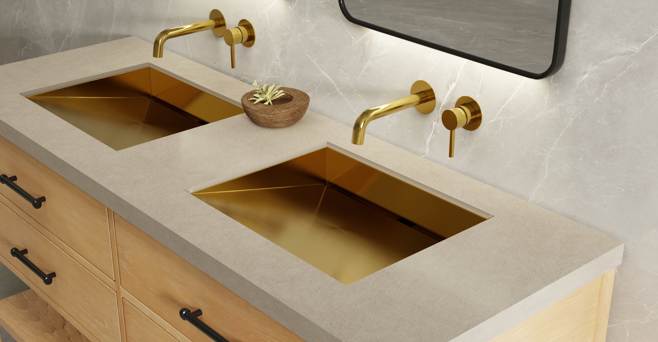 Badeloft ES-UB-04-M brushed gold stainless steel sink, lifestyle view 2