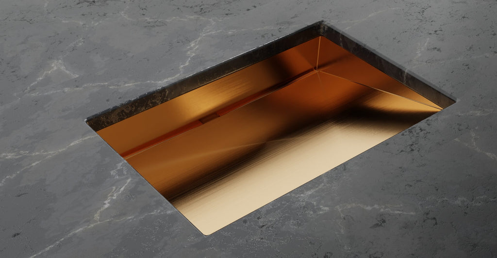 Badeloft ES-UB-04-L brushed rose gold stainless steel sink, product view