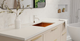 Badeloft ES-UB-03 brushed rose gold stainless steel sink, lifestyle view 1