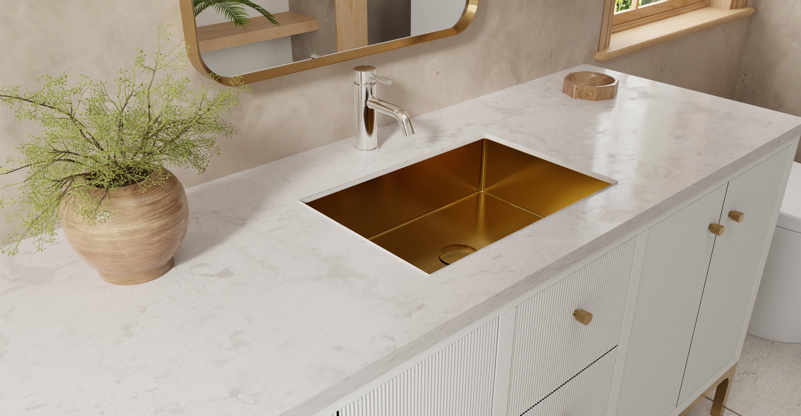 Badeloft ES-UB-03 brushed gold stainless steel sink, lifestyle view 4