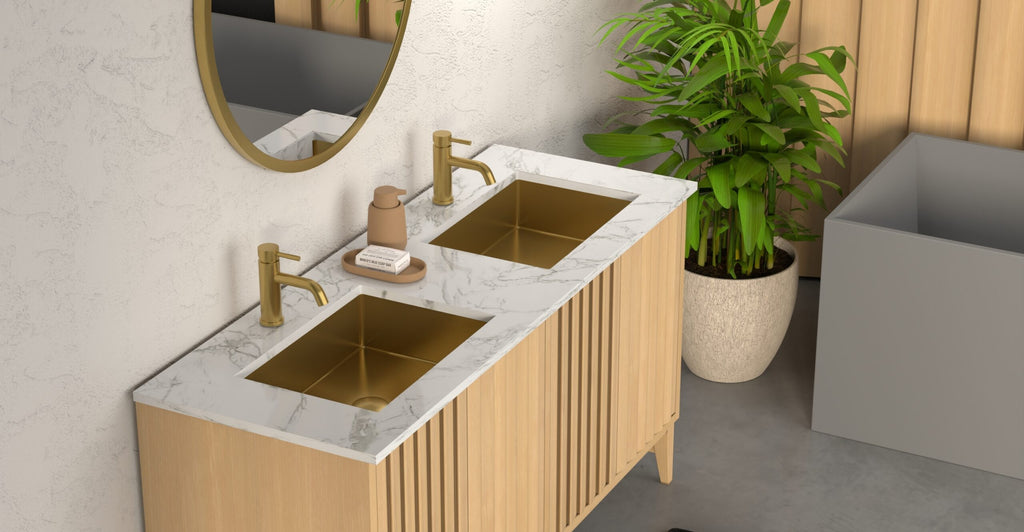 Badeloft ES-UB-03 brushed gold stainless steel sink, lifestyle view