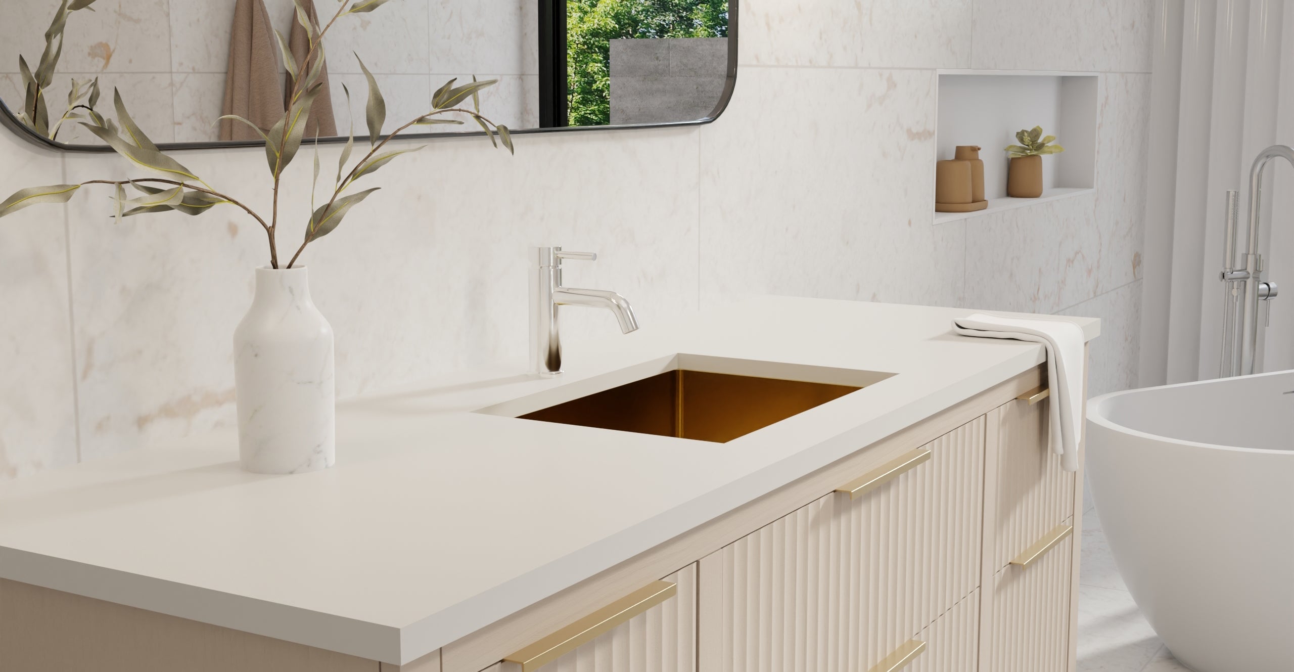 Badeloft ES-UB-03 brushed gold stainless steel sink, lifestyle view 5