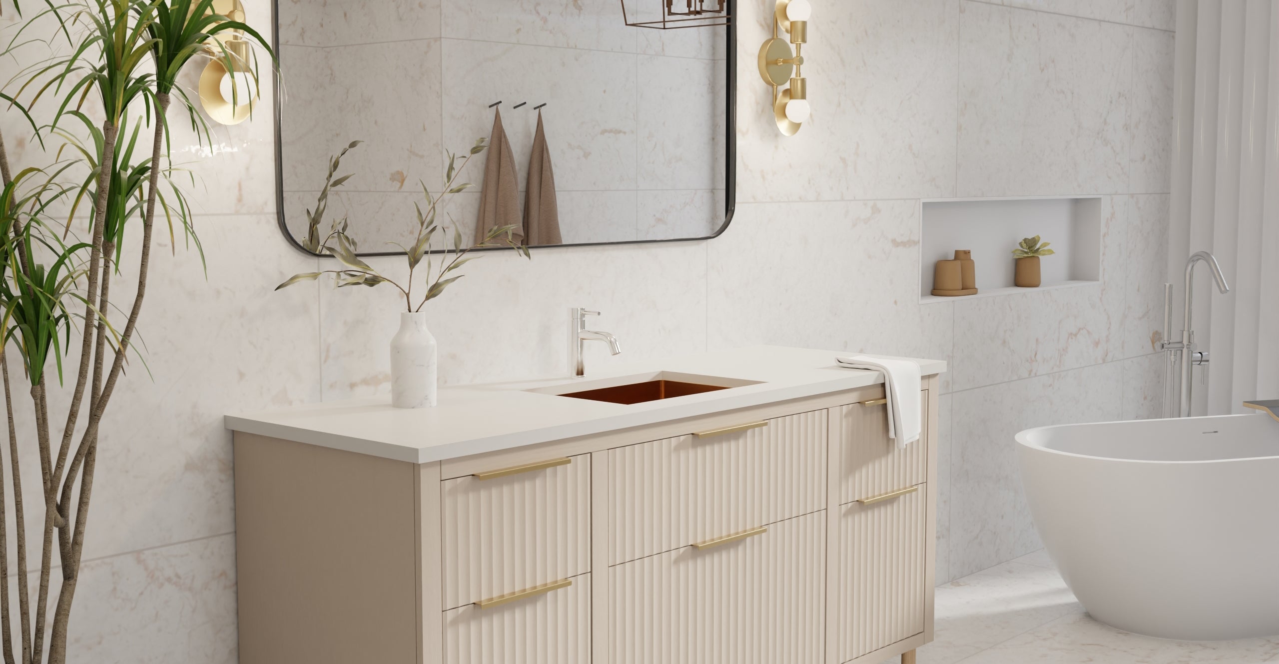 Badeloft ES-UB-03 brushed rose gold stainless steel sink, lifestyle view 2