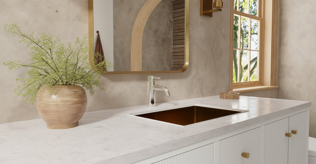 Badeloft ES-UB-03 brushed gold stainless steel sink, lifestyle view 3