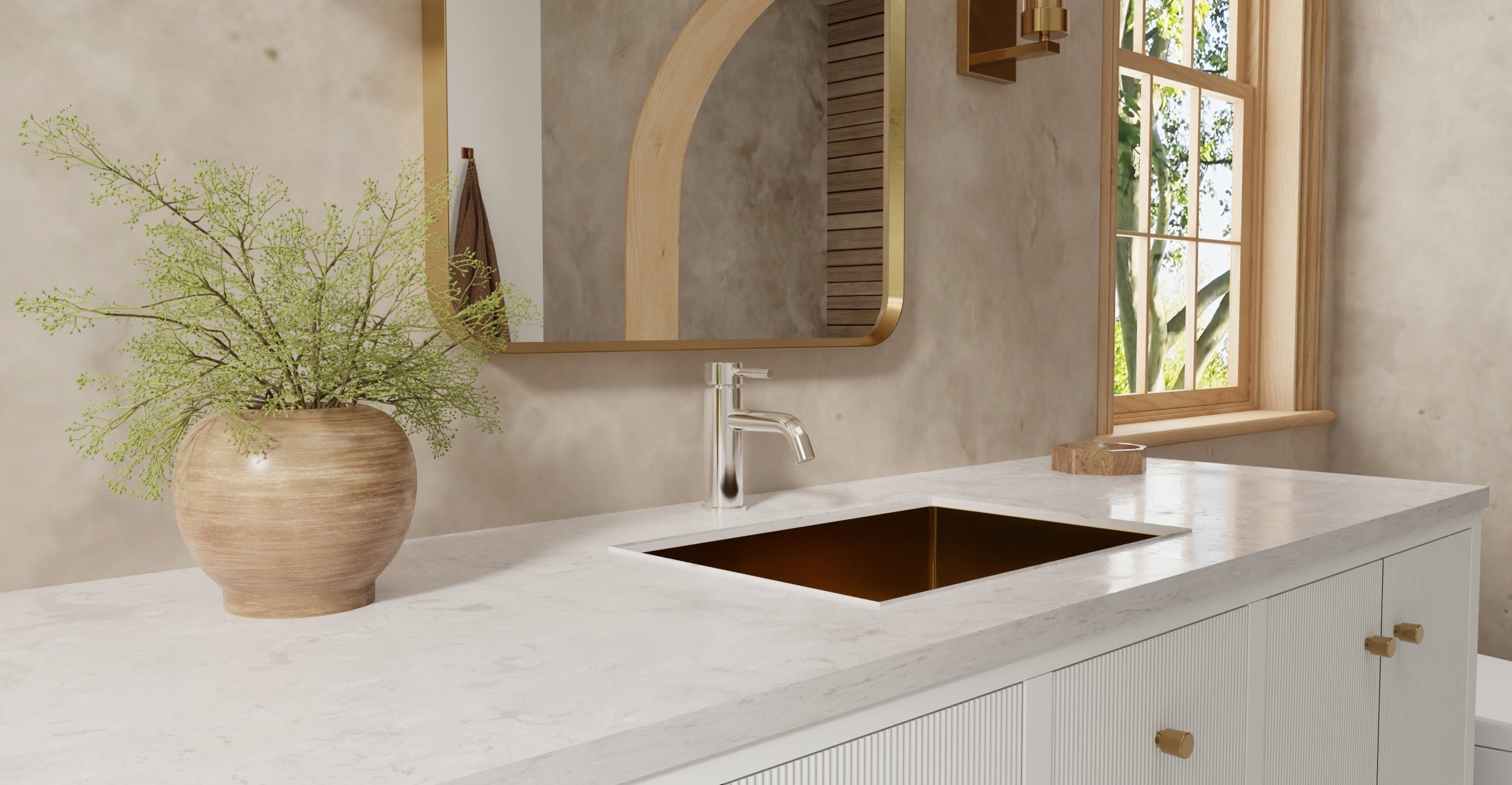 Badeloft ES-UB-03 brushed gold stainless steel sink, lifestyle view 3