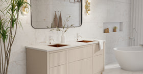 Badeloft ES-UB-02 brushed rose gold stainless steel sink, lifestyle view 2
