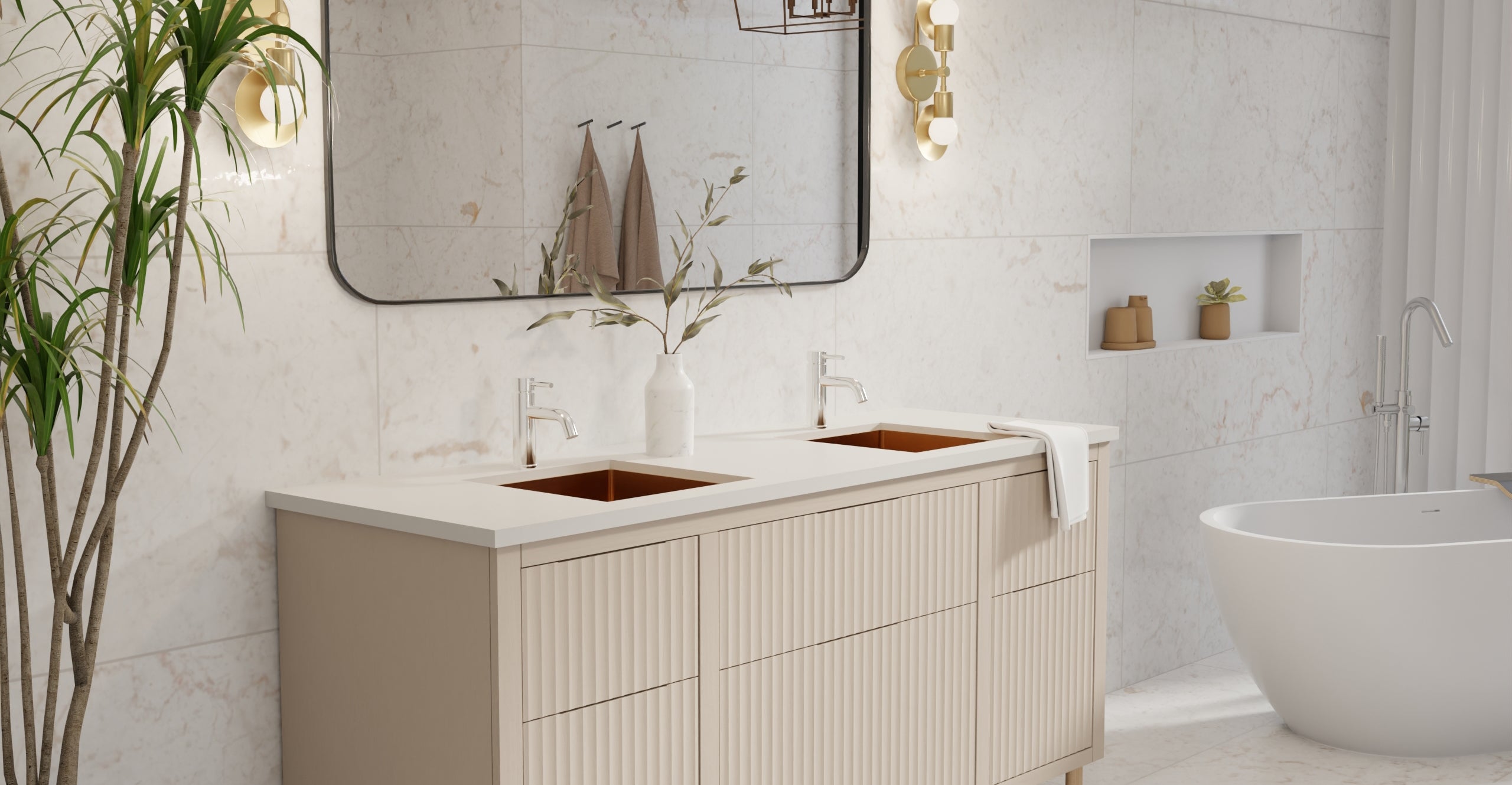 Badeloft ES-UB-02 brushed rose gold stainless steel sink, lifestyle view 2