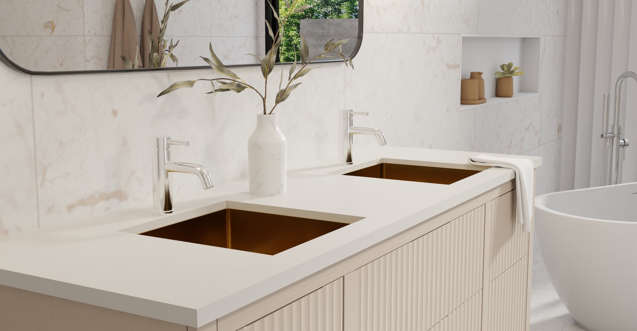 Badeloft ES-UB-02 brushed gold stainless steel sink, lifestyle view 5
