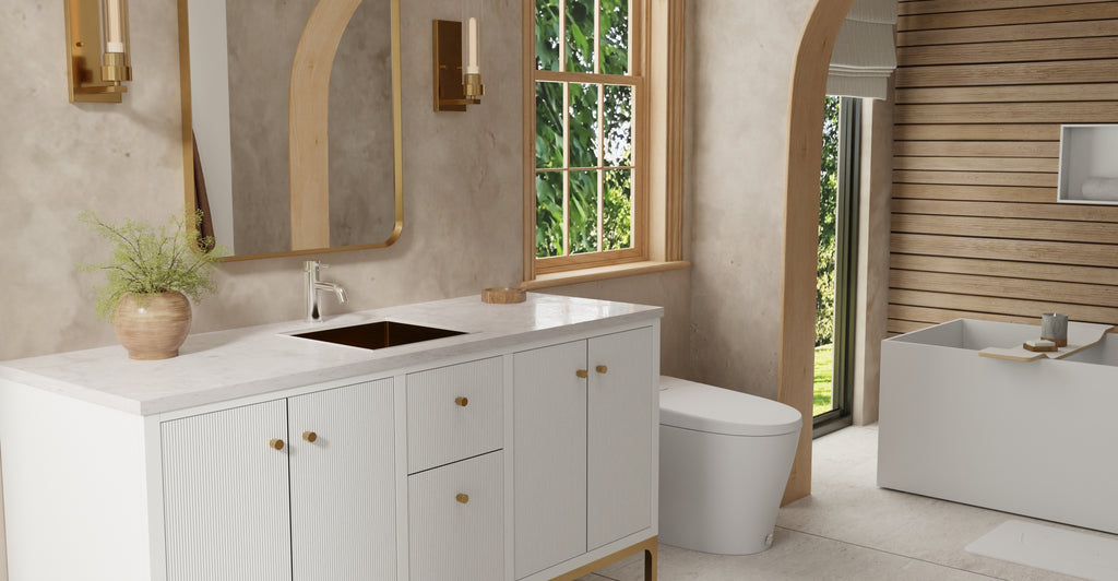 Badeloft ES-UB-02 brushed gold stainless steel sink, lifestyle view 3