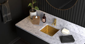 Badeloft ES-UB-02 brushed gold stainless steel sink, lifestyle view 1