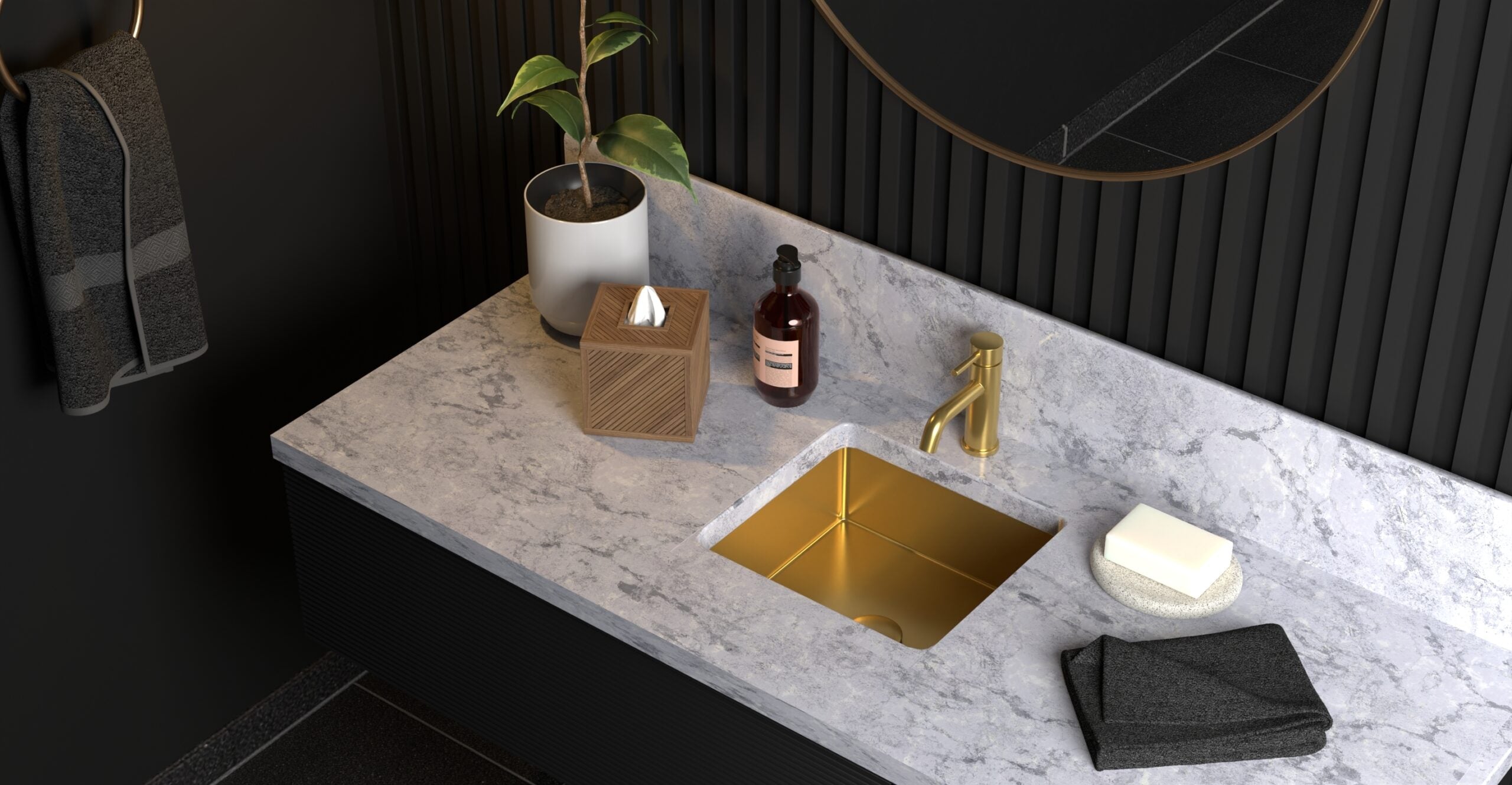Badeloft ES-UB-02 brushed gold stainless steel sink, lifestyle view 1