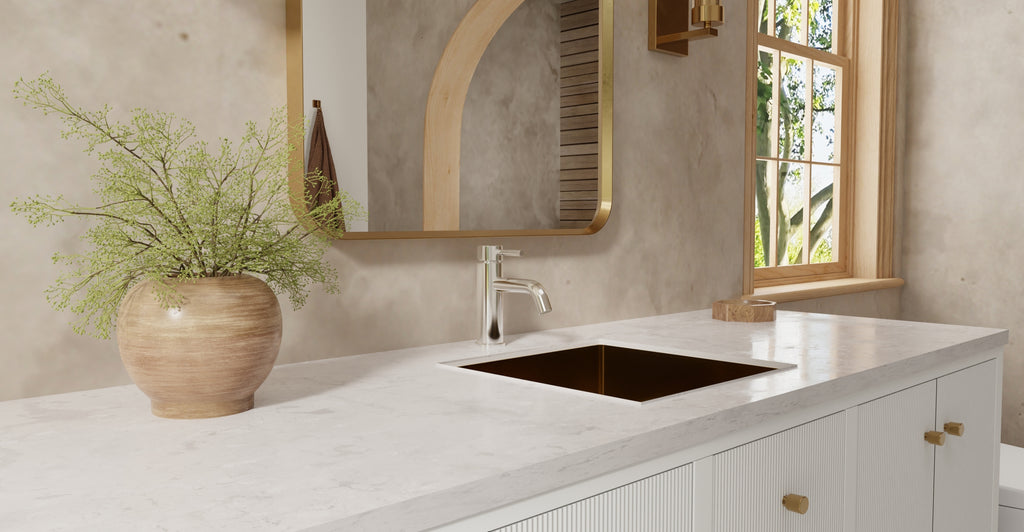 Badeloft ES-UB-02 brushed gold stainless steel sink, lifestyle view 2