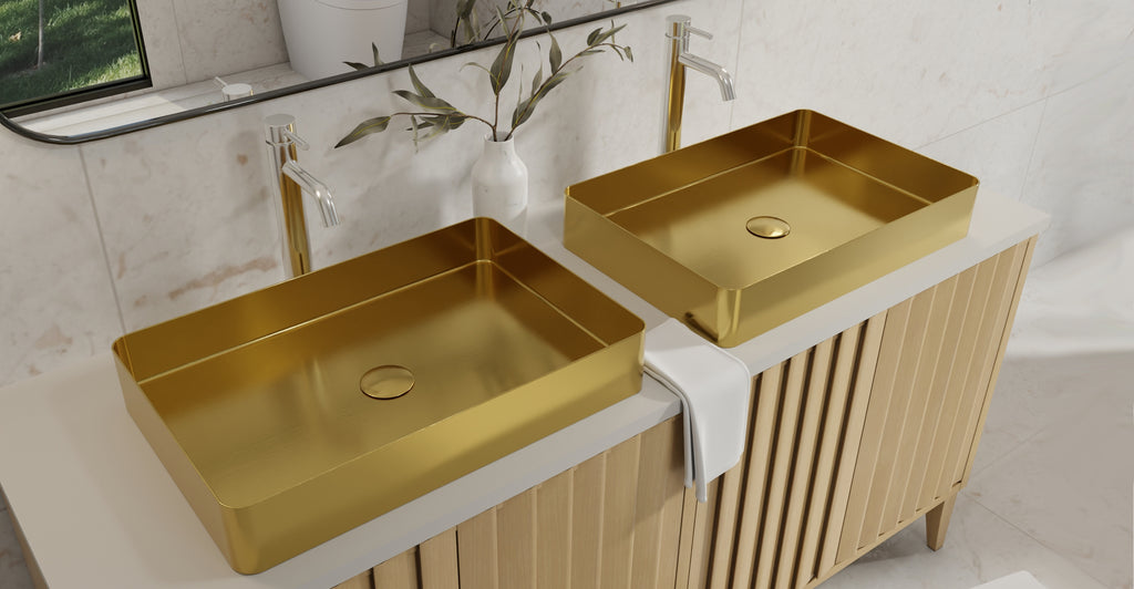 Badeloft ES-WB-600 brushed gold stainless steel sink, lifestyle view