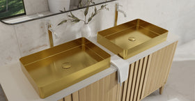 Badeloft ES-WB-600 brushed gold stainless steel sink, lifestyle view