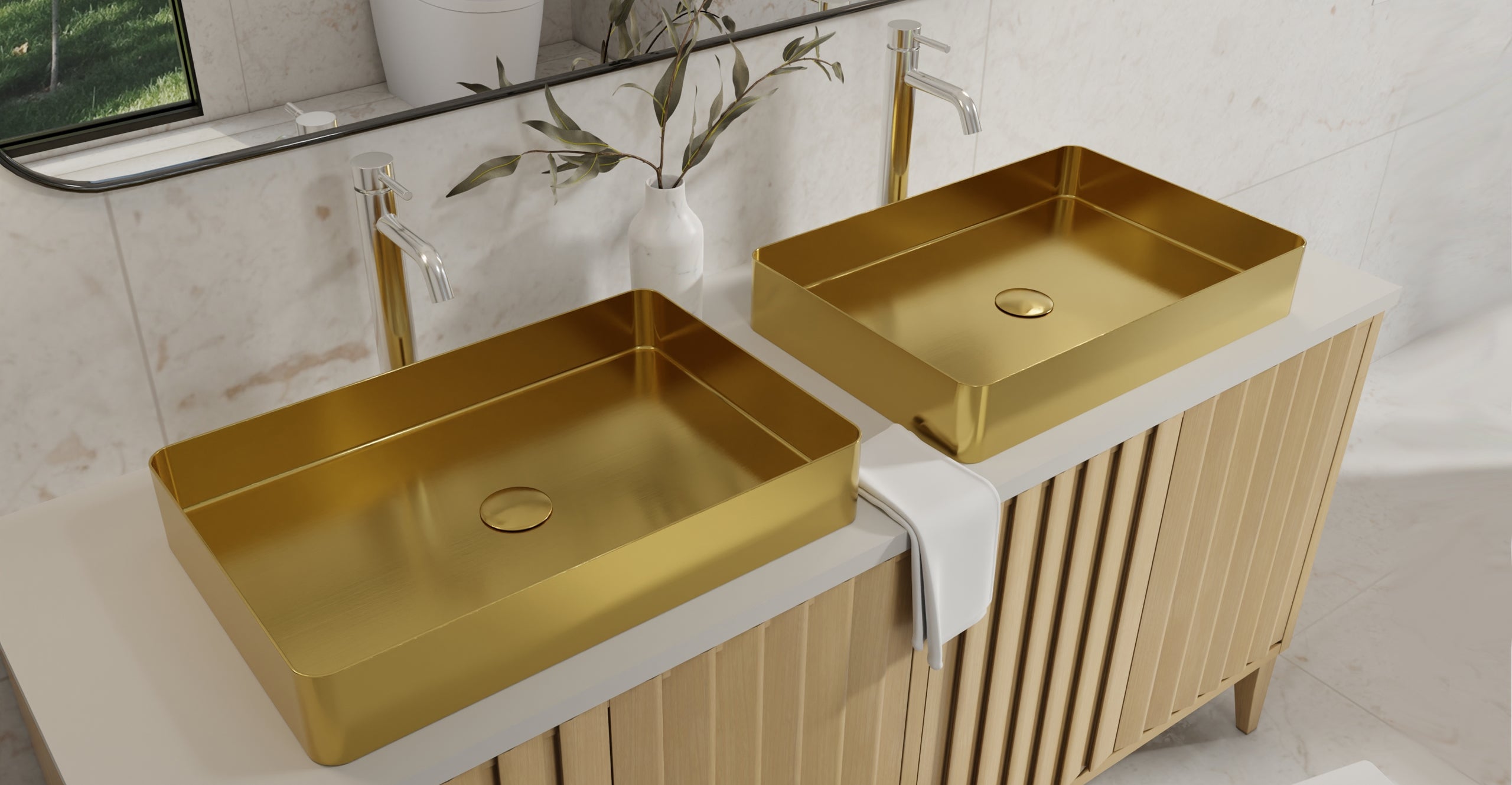 Badeloft ES-WB-600 brushed gold stainless steel sink, lifestyle view