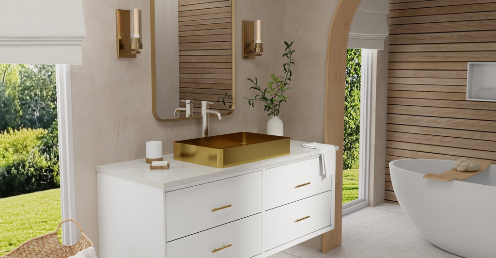 Badeloft ES-WB-600 brushed gold stainless steel sink, lifestyle view 5