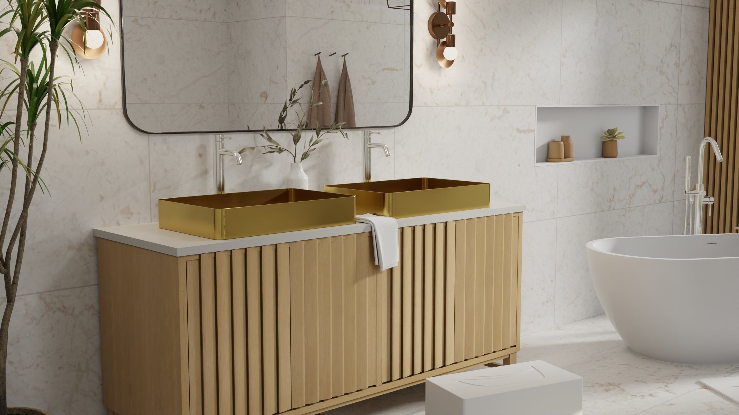 Badeloft ES-WB-600 brushed gold stainless steel sink, lifestyle view 7