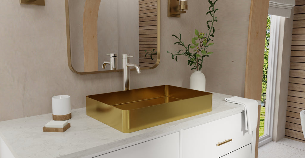 Badeloft ES-WB-600 brushed gold stainless steel sink, lifestyle view 3