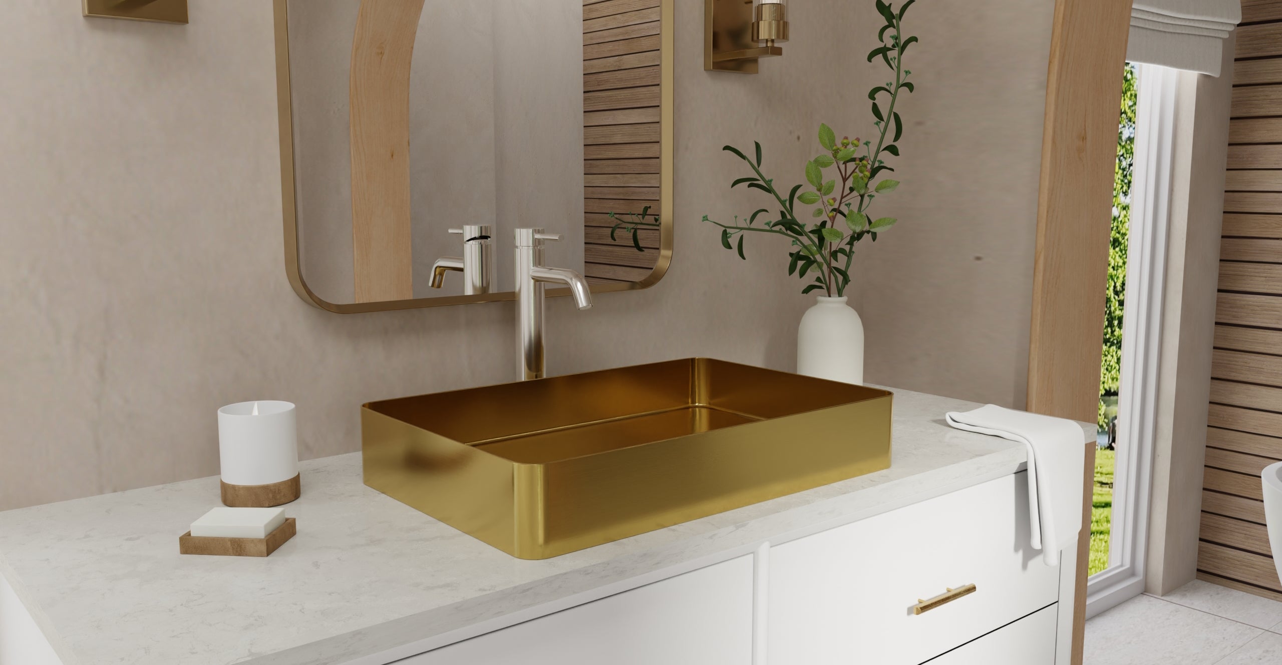 Badeloft ES-WB-600 brushed gold stainless steel sink, lifestyle view 3