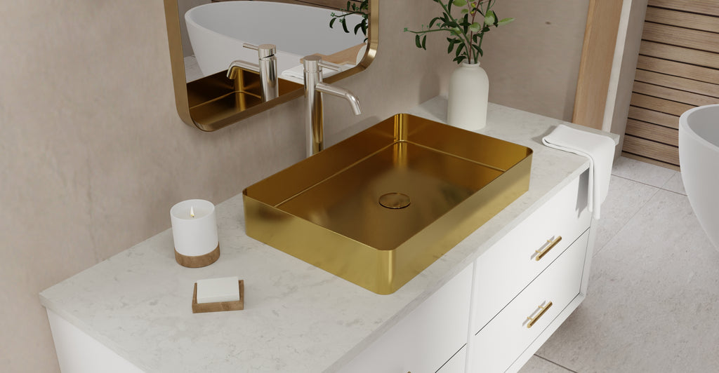 Badeloft ES-WB-600 brushed gold stainless steel sink, lifestyle view 4