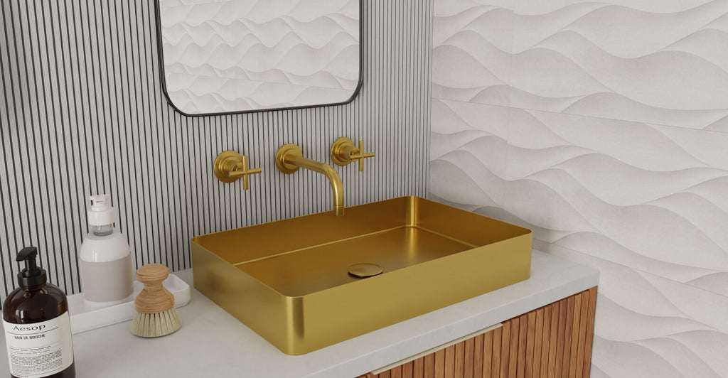 Badeloft ES-WB-600 brushed gold stainless steel sink, lifestyle view 1