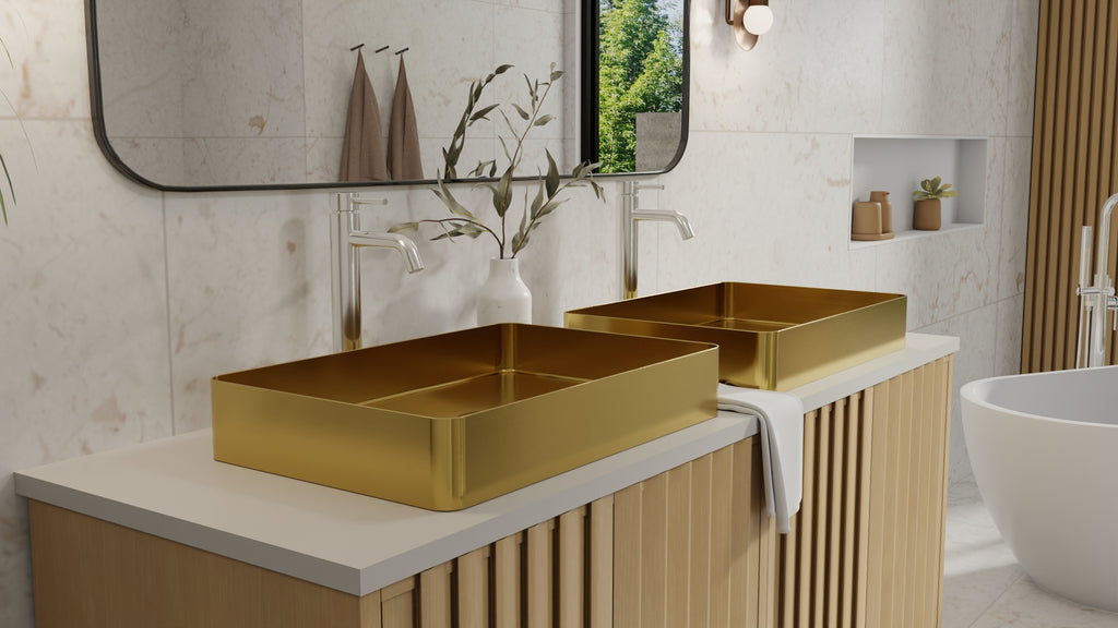 Badeloft ES-WB-600 brushed gold stainless steel sink, lifestyle view 6