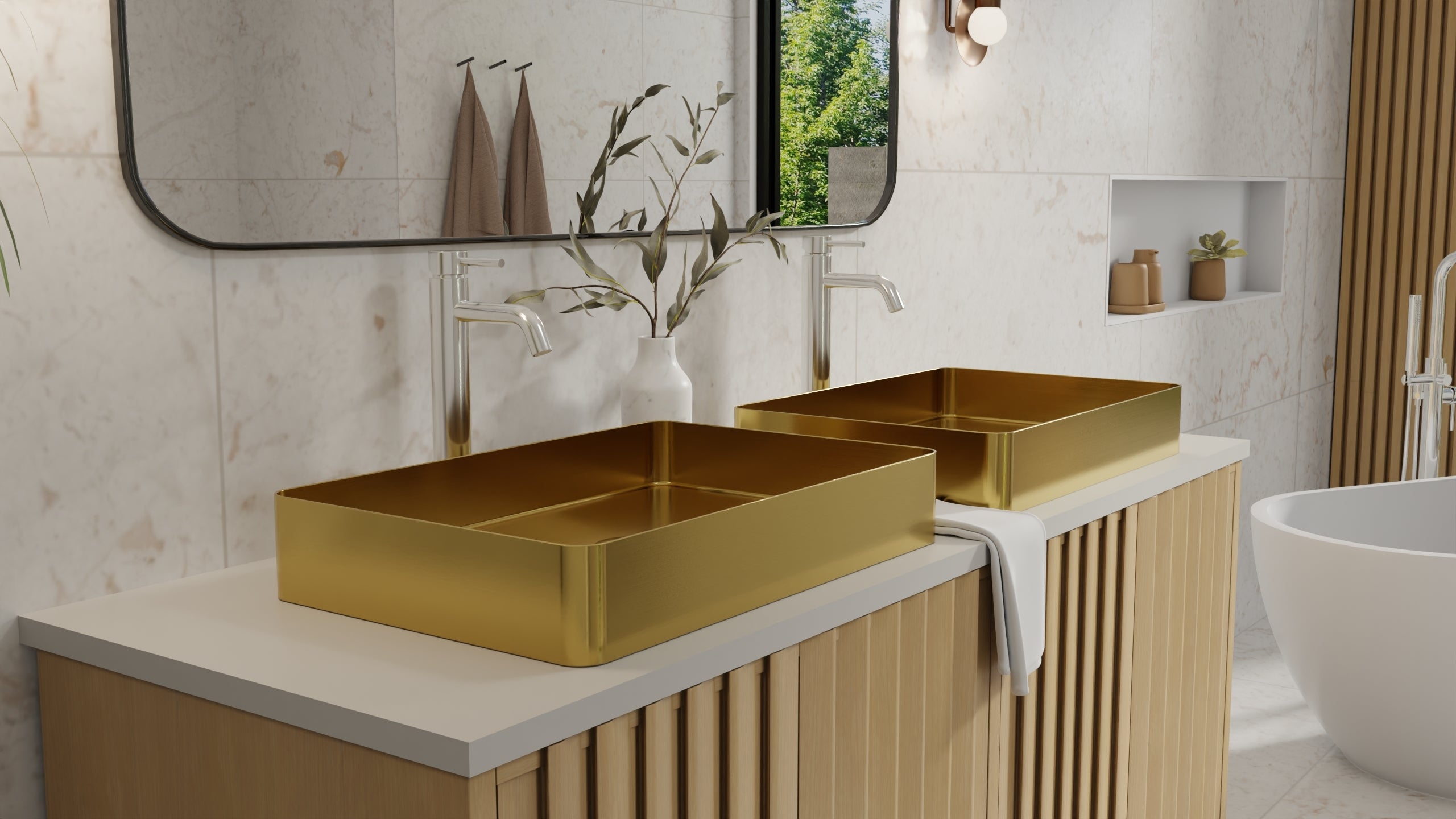 Badeloft ES-WB-600 brushed gold stainless steel sink, lifestyle view 6