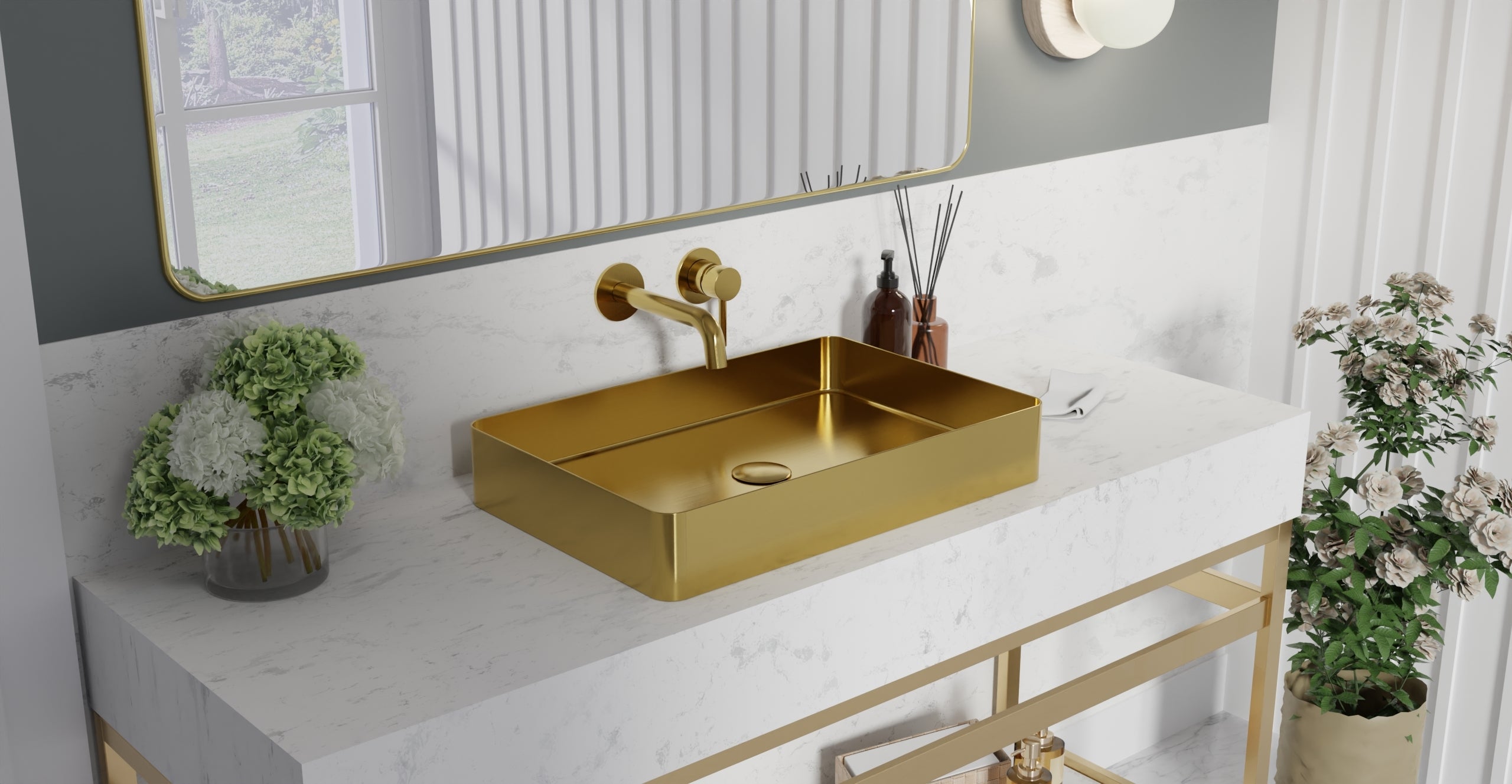 Badeloft ES-WB-600 brushed gold stainless steel sink, lifestyle view 2