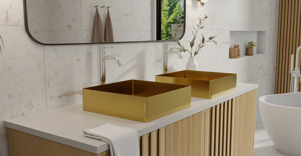 Badeloft ES-WB-400 brushed gold stainless steel sink, lifestyle view 2