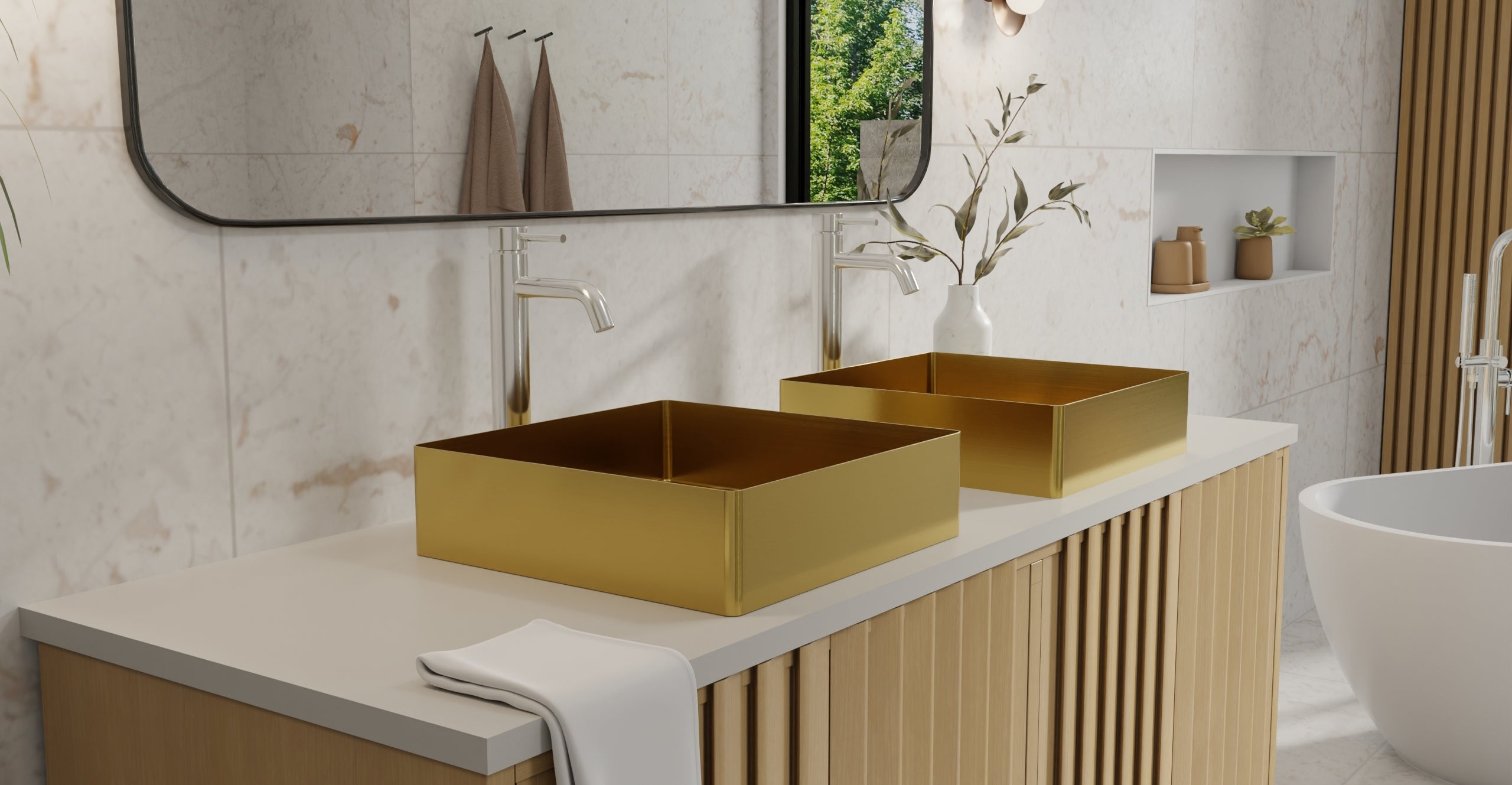 Badeloft ES-WB-400 brushed gold stainless steel sink, lifestyle view 2