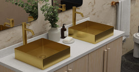 Badeloft ES-WB-400 brushed gold stainless steel sink, lifestyle view 1