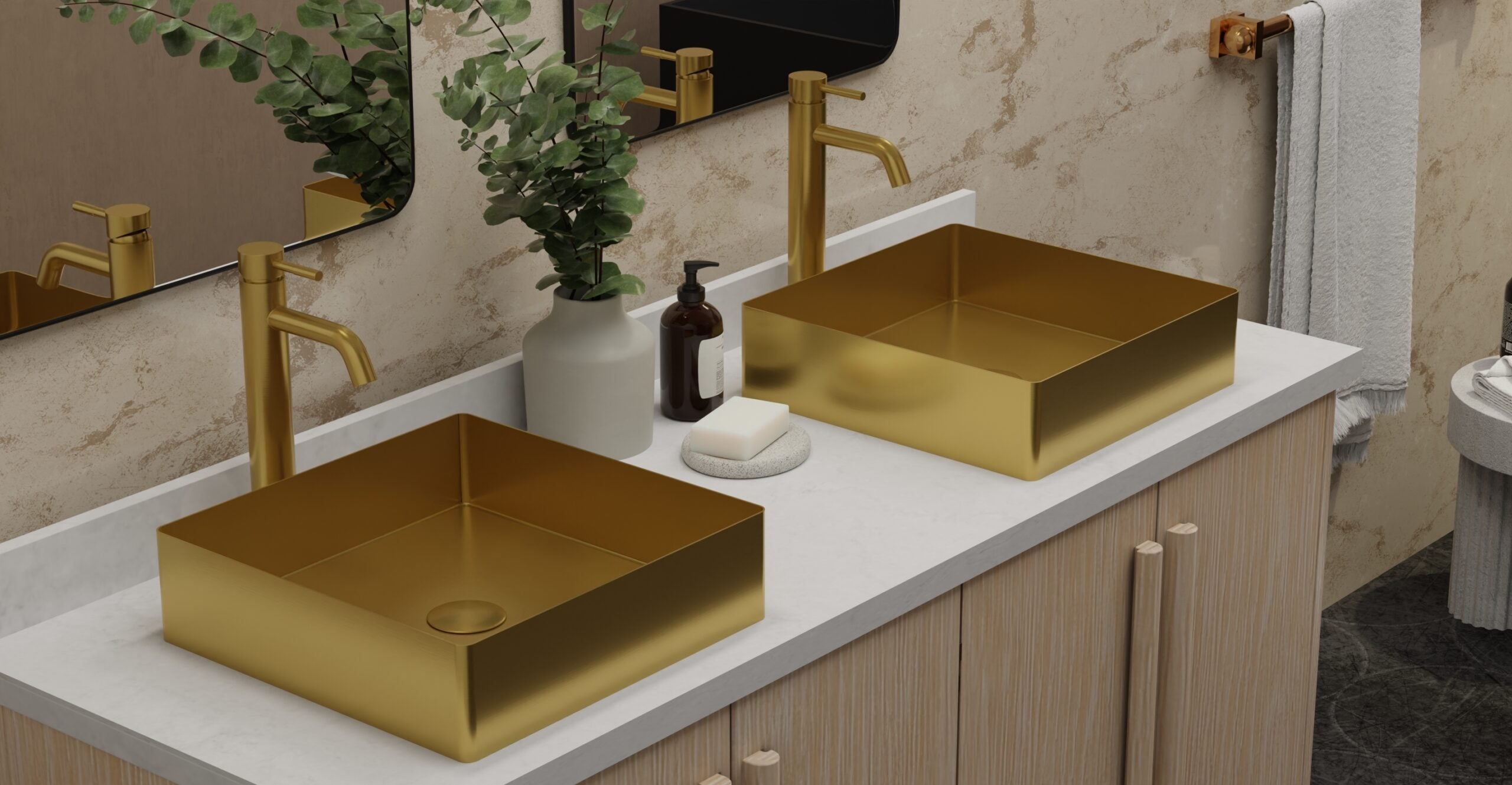 Badeloft ES-WB-400 brushed gold stainless steel sink, lifestyle view 1