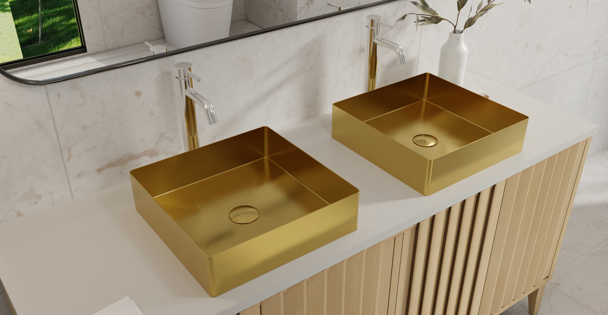 Badeloft ES-WB-400 brushed gold stainless steel sink, lifestyle view 6
