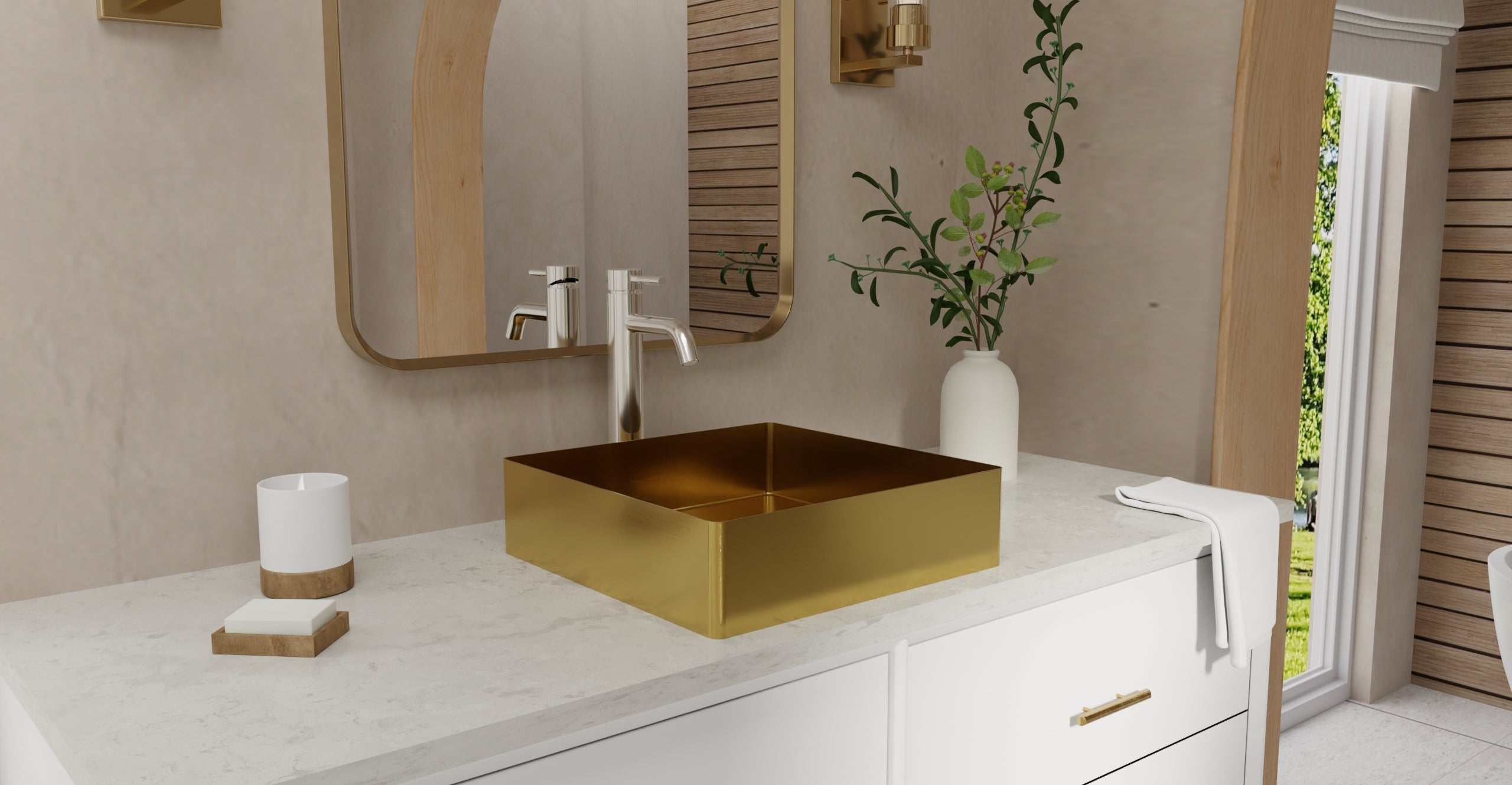 Badeloft ES-WB-400 brushed gold stainless steel sink, lifestyle view 3
