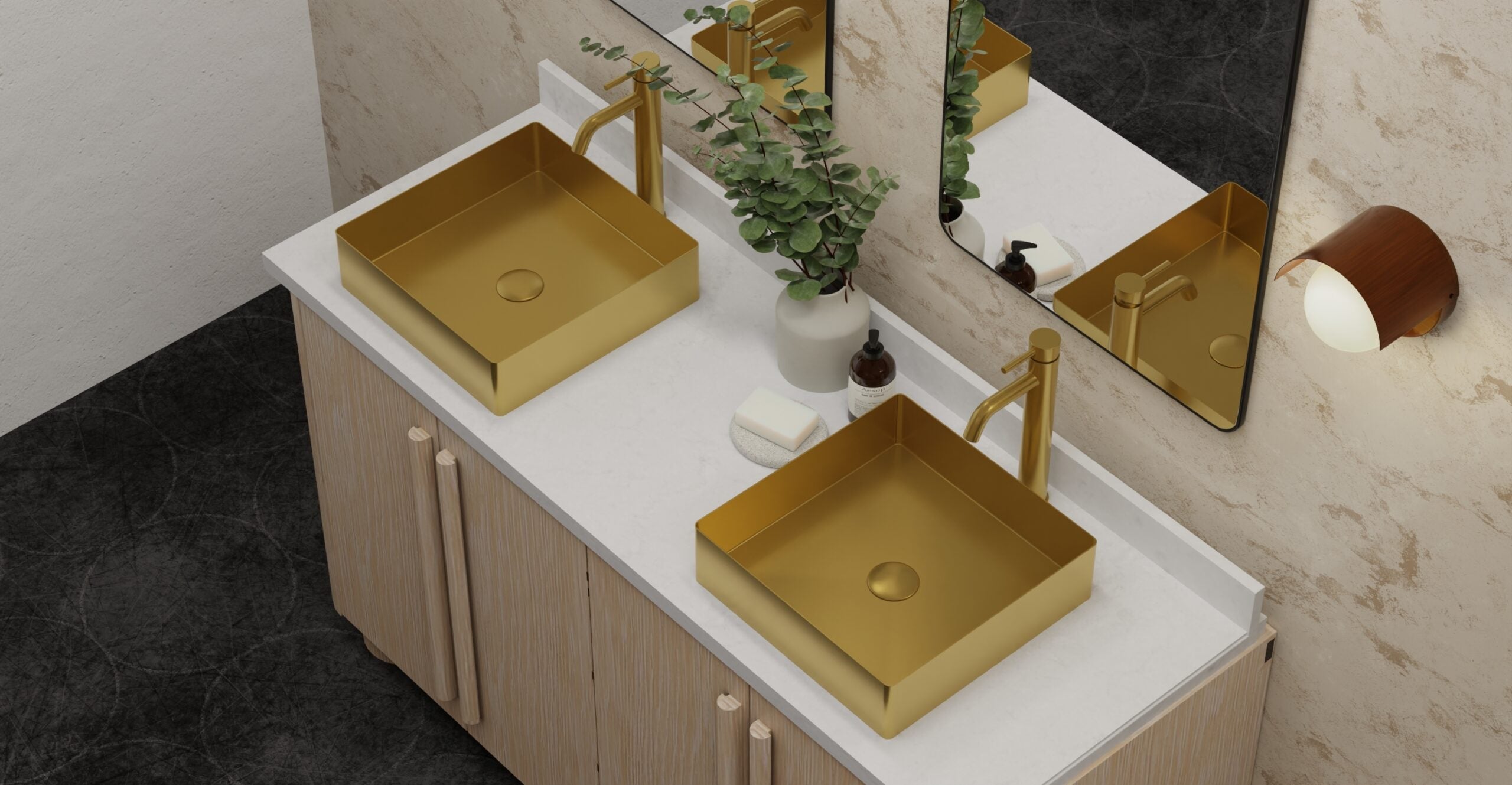 Badeloft ES-WB-400 brushed gold stainless steel sink, lifestyle view