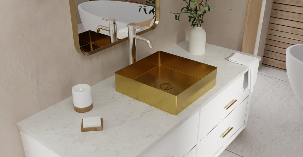 Badeloft ES-WB-400 brushed gold stainless steel sink, lifestyle view 4