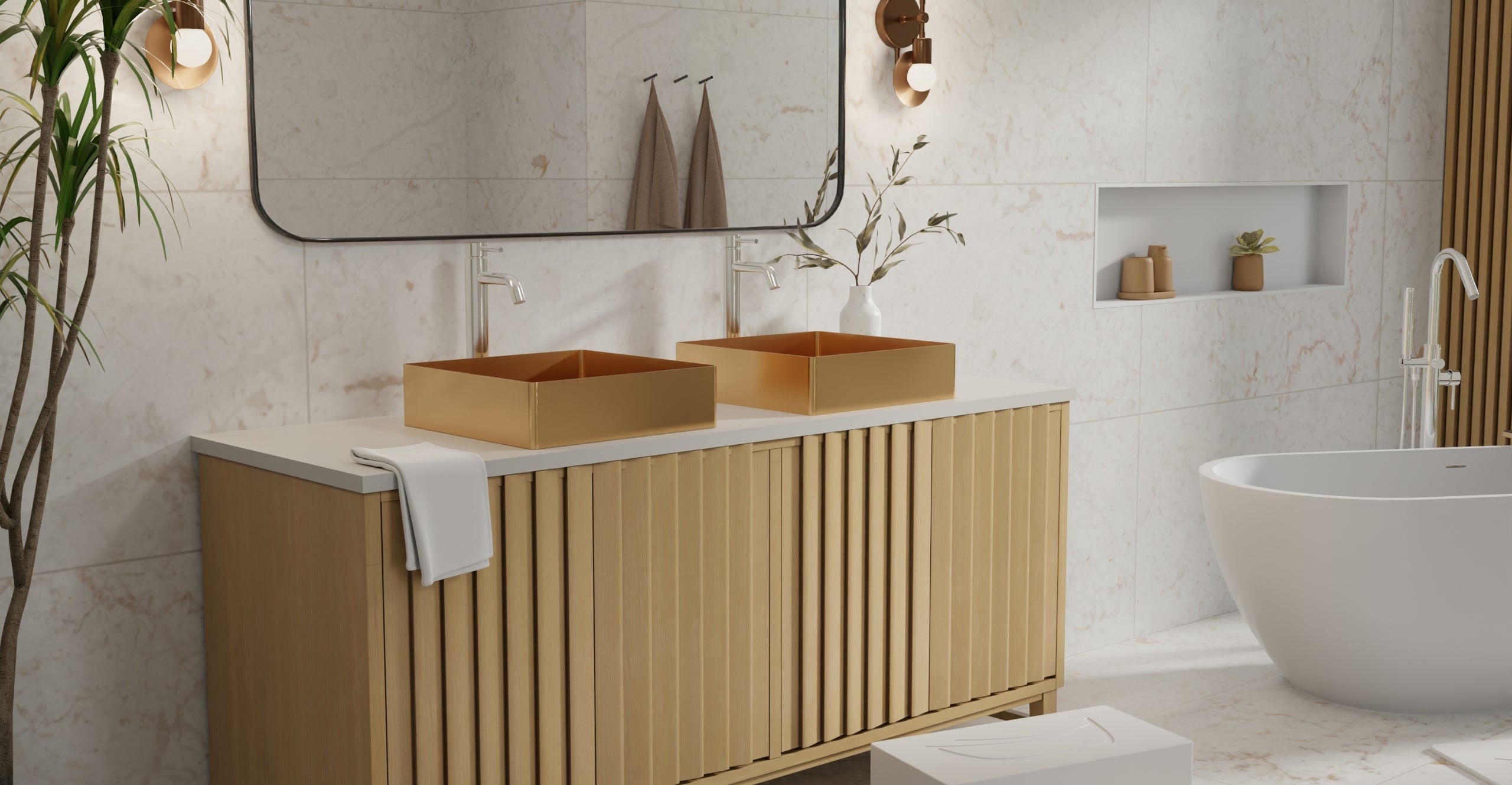 Badeloft ES-WB-400 brushed rose gold stainless steel sink, lifestyle view 1
