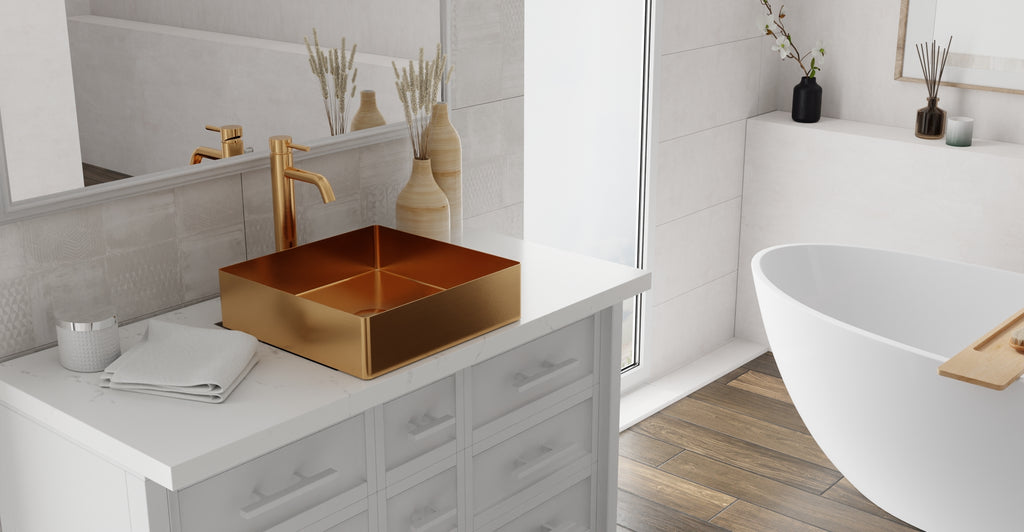 Badeloft ES-WB-400 brushed rose gold stainless steel sink, lifestyle view 2