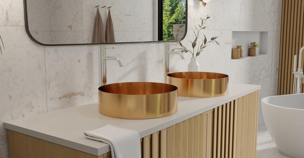 Badeloft ES-WB-01 brushed rose gold stainless steel sink, lifestyle view 1