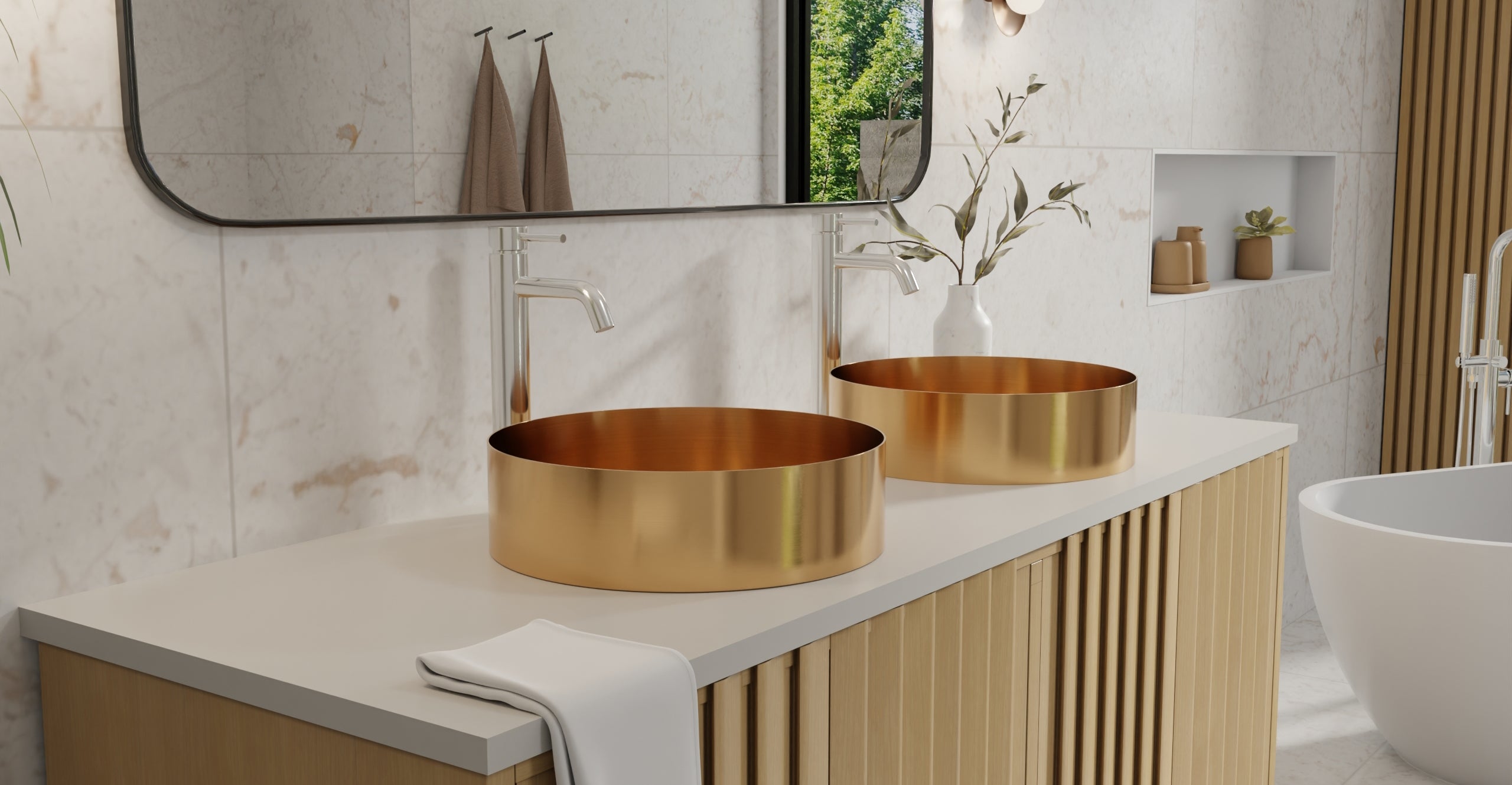 Badeloft ES-WB-01 brushed rose gold stainless steel sink, lifestyle view 1
