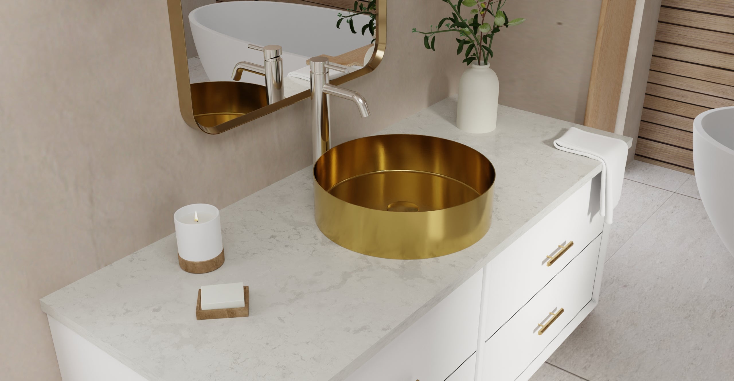 Badeloft ES-WB-01 brushed gold stainless steel sink, lifestyle view 4