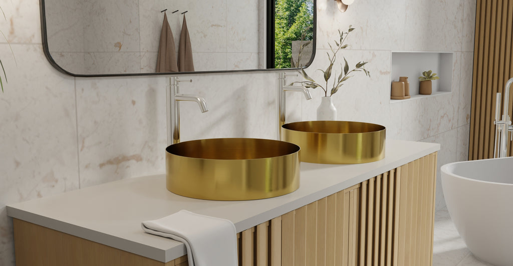 Badeloft ES-WB-01 brushed gold stainless steel sink, lifestyle view