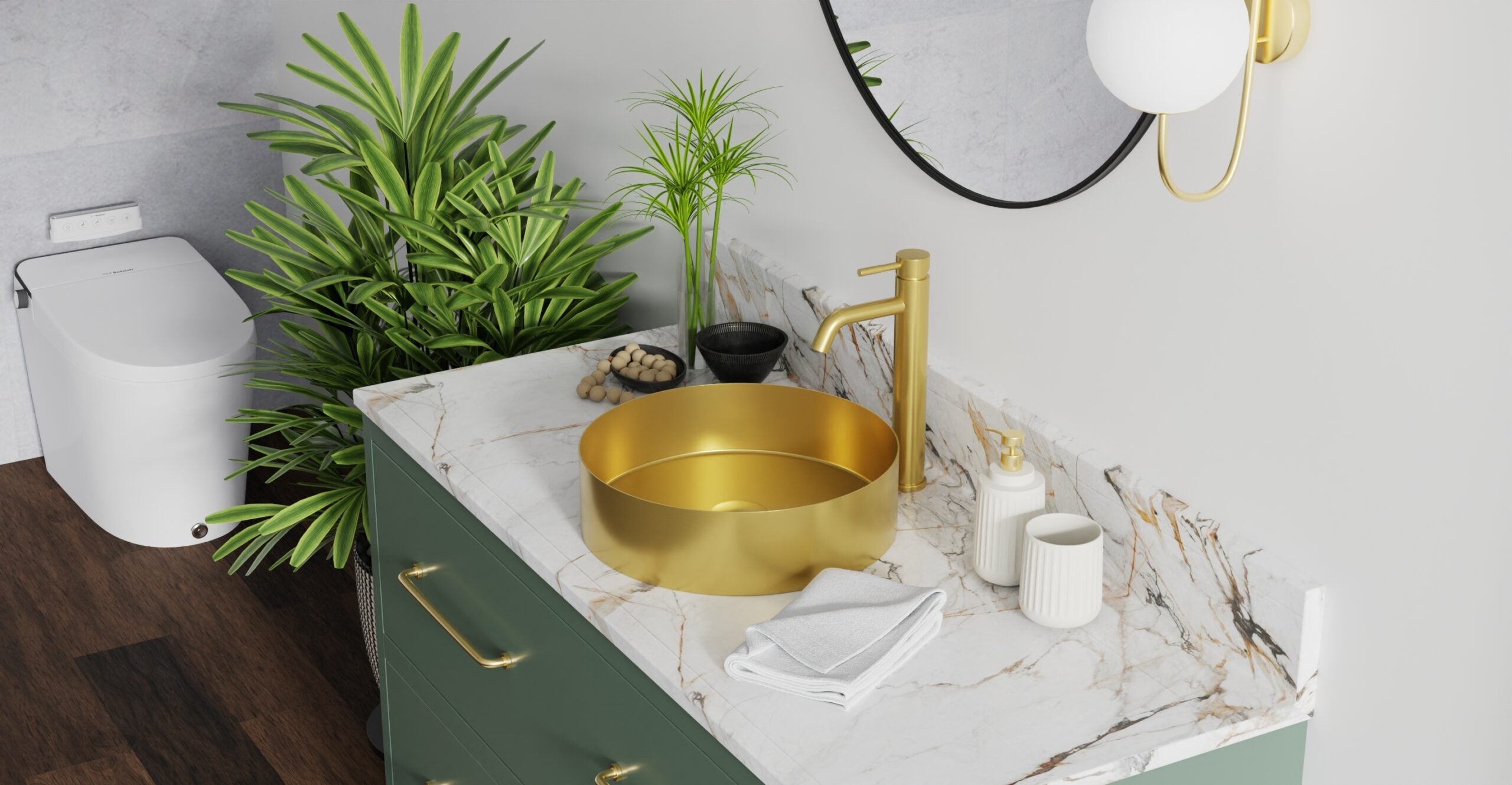Badeloft ES-WB-01 brushed gold stainless steel sink, lifestyle view 2