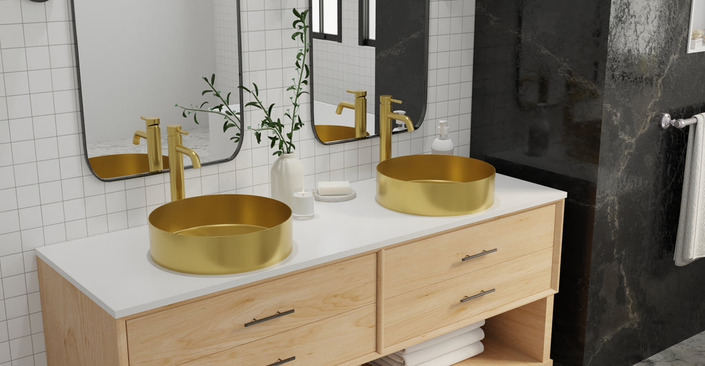 Badeloft ES-WB-01 brushed gold stainless steel sink, top view