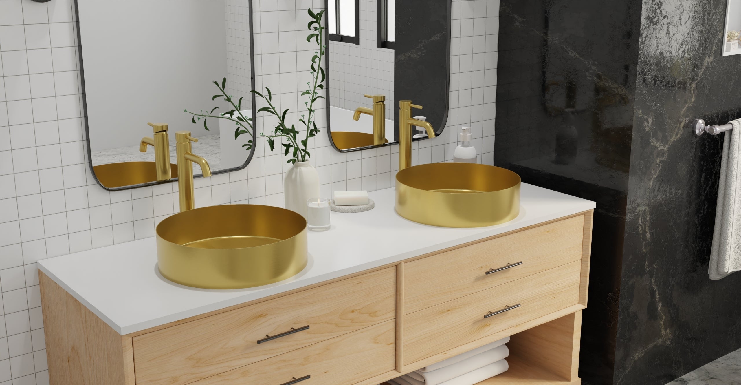 Badeloft ES-WB-01 brushed gold stainless steel sink, top view