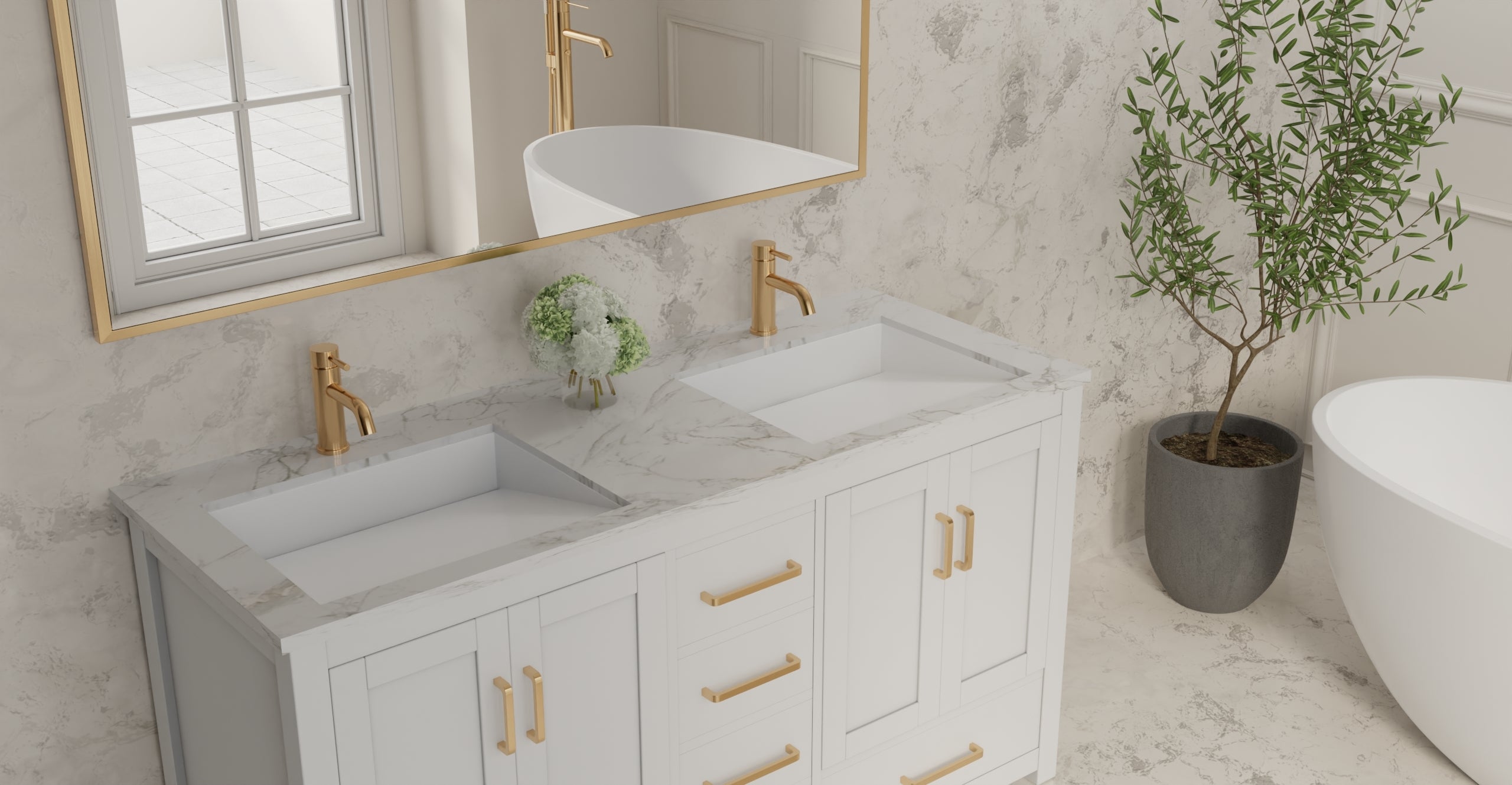 Badeloft UB-04-M glossy white undermount ramp sink, lifestyle view 6